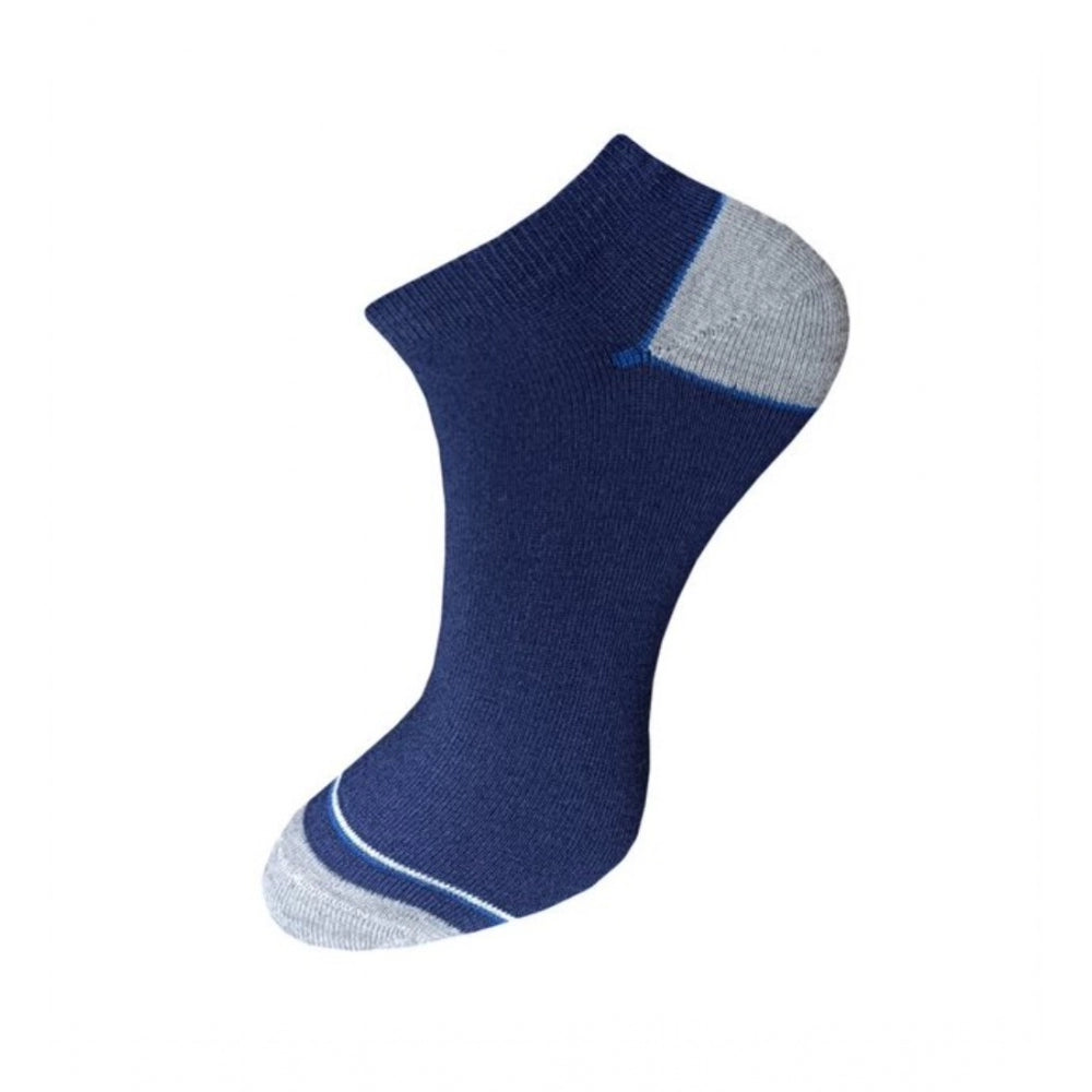 Navy blue cotton ankle socks with a gray stripe, 3-pair unisex set.