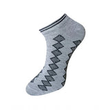 Gray printed ankle socks, cotton material, 3-pair set, casual design.