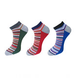 Multicolor striped cotton socks, 3 pairs, ankle length, casual men's/women's socks.