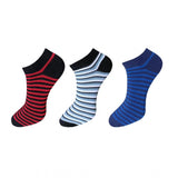 Multicolor striped cotton ankle socks, 3-pair set, casual, unisex.