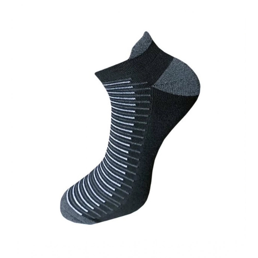 Multicolor unisex striped cotton ankle socks for casual wear, three-pair set on display