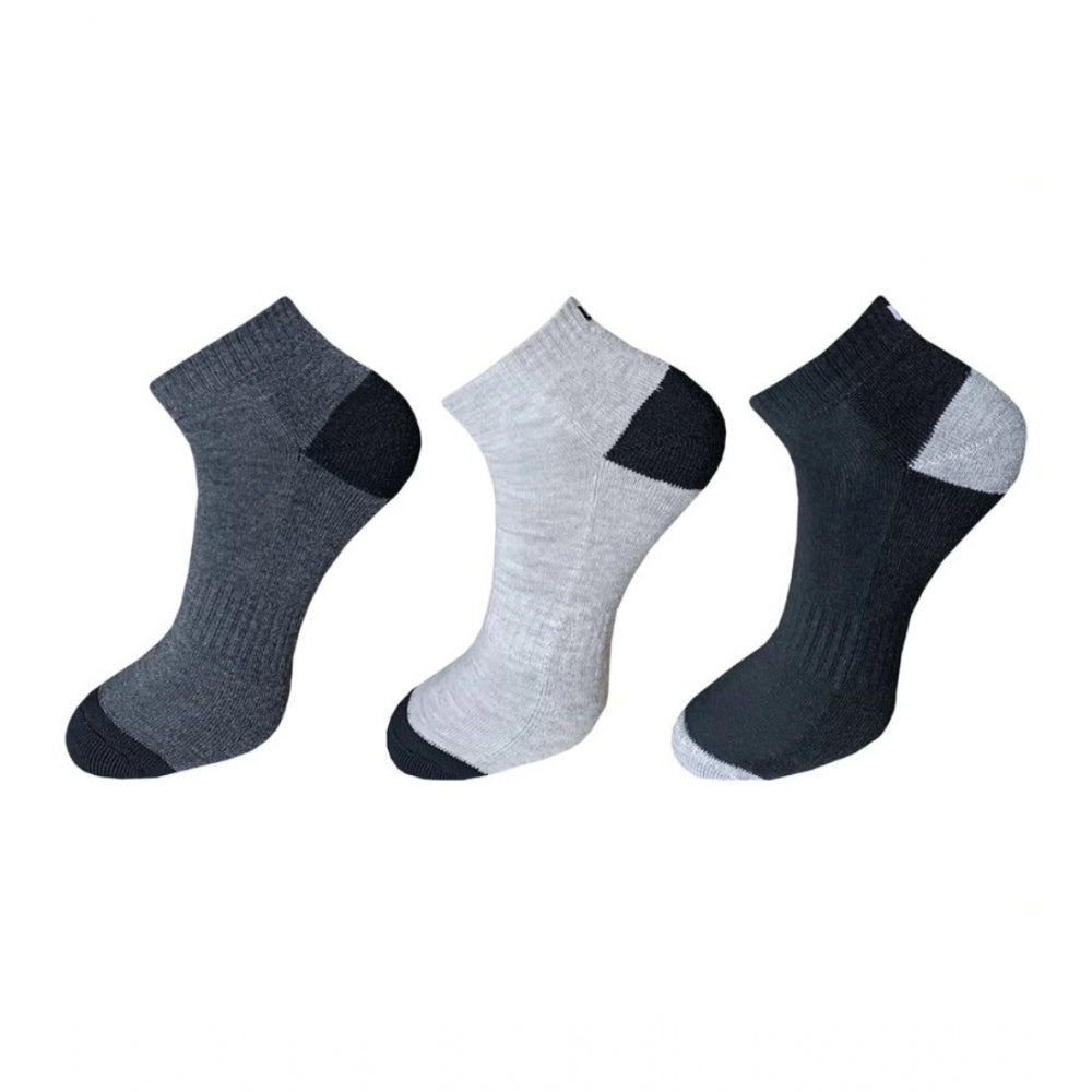 3 Pair Unisex Cotton Ankle Socks, black & grey, ribbed, casual socks