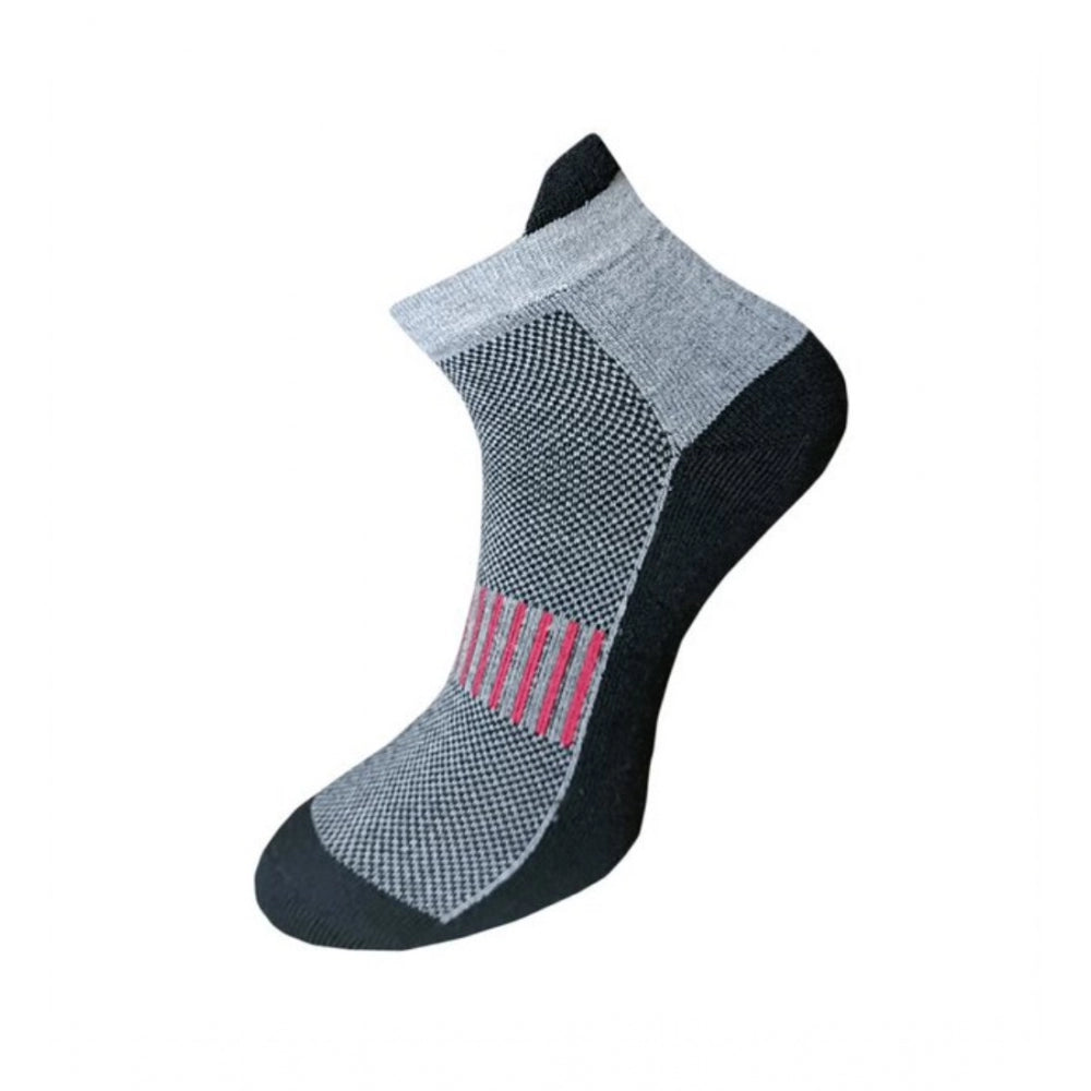 Multi-colored cotton ankle socks with a mesh top, black & red stripe detail.