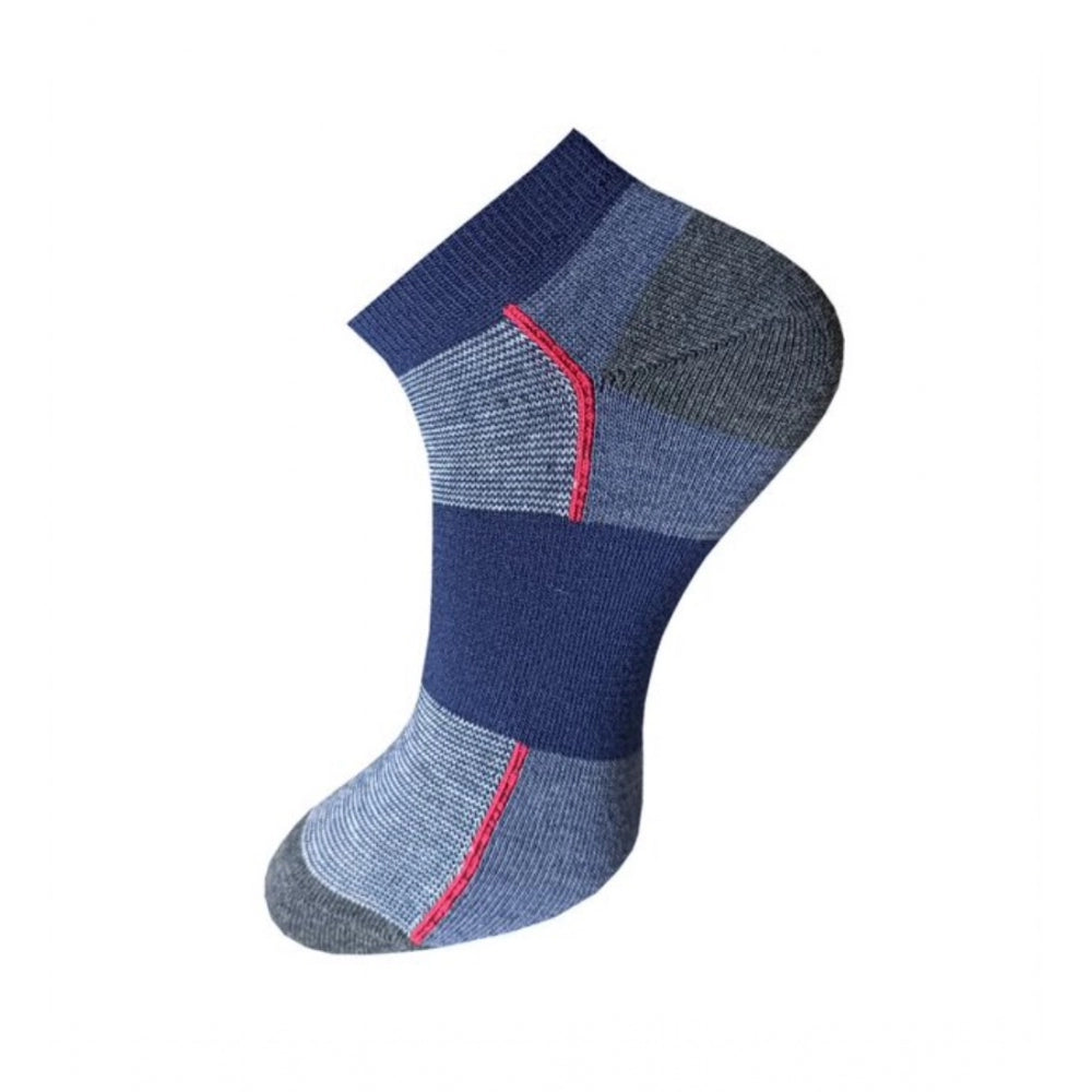 Blue & gray striped ankle socks, cotton blend, casual, 3-pair set.