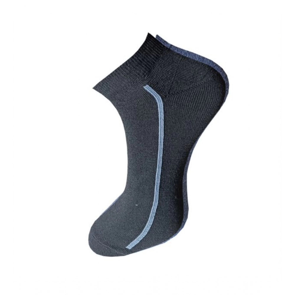 Black cotton ankle socks with a blue stripe, 3-pair set, casual style.