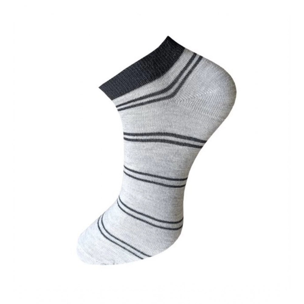 Gray striped cotton ankle socks, 3-pair set, casual style.