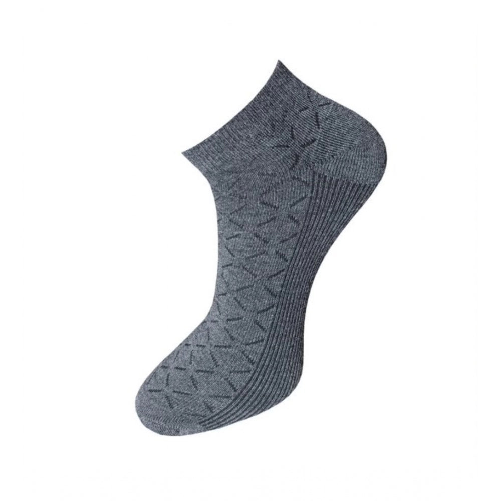 Grey patterned cotton ankle socks, unisex, casual, 3-pair set.
