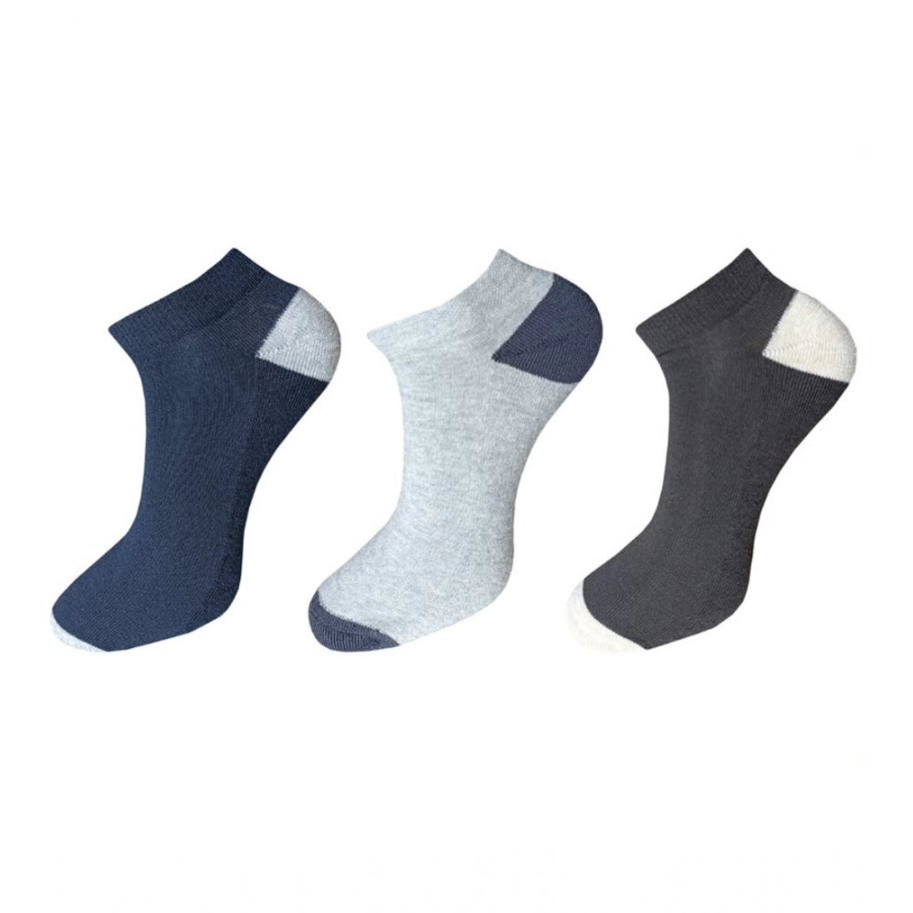 Multicolor unisex cotton ankle socks - solid pattern, 3-pair casual set for everyday wear