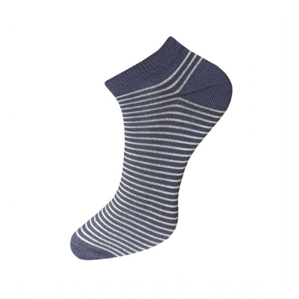 Navy striped cotton ankle socks; casual unisex sock set with white stripes.