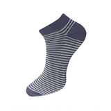 Navy striped cotton ankle socks; casual unisex sock set with white stripes.