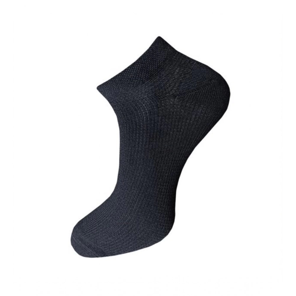 Black cotton solid ankle socks, 3-pair set, comfortable, casual design.