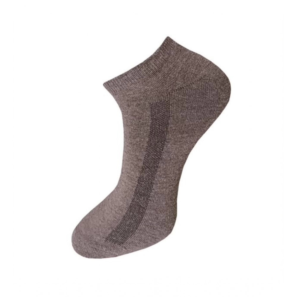 Gray textured unisex ankle socks, cotton material, solid design.