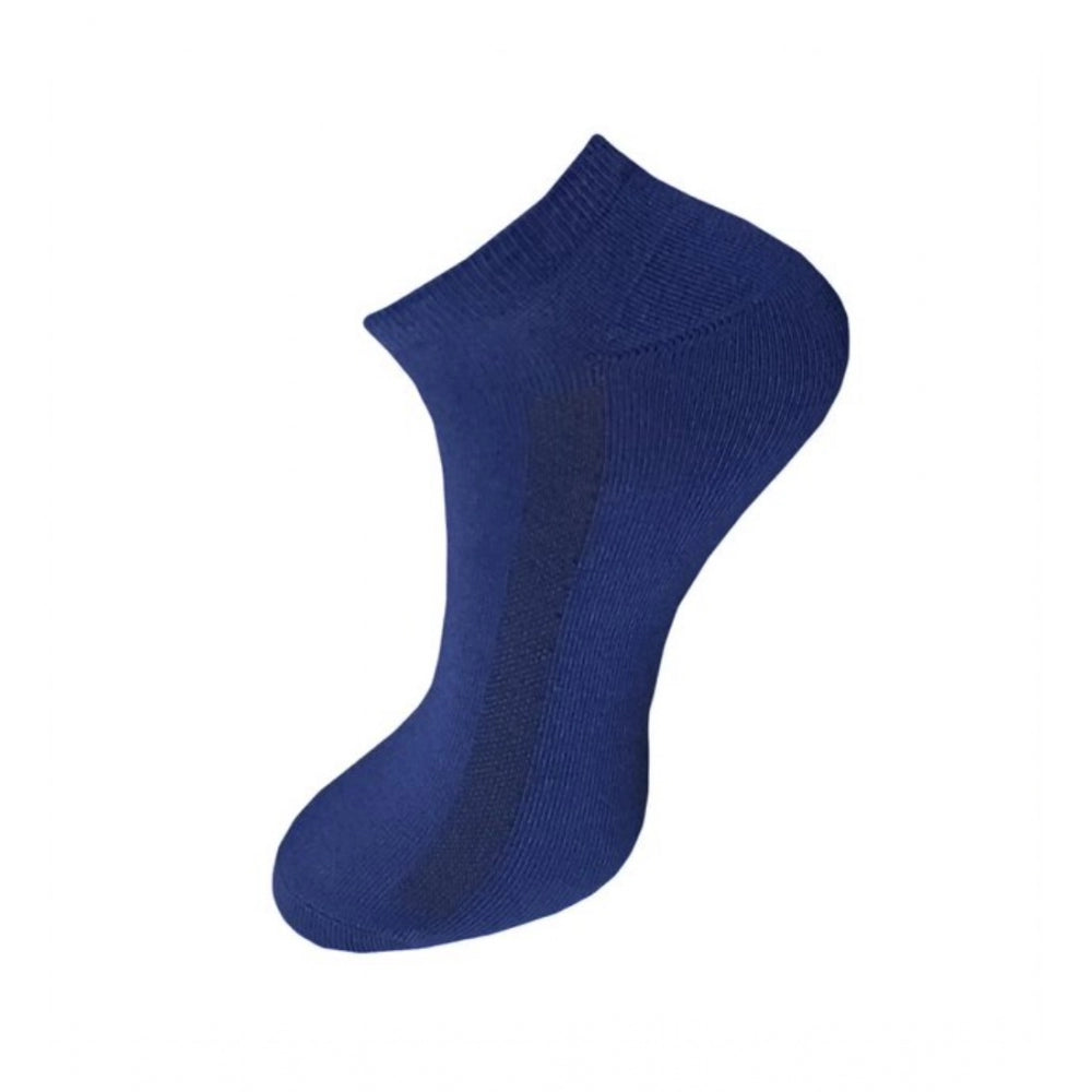 Navy blue solid cotton ankle socks, soft and comfortable, 3-pair set.