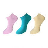 Unisex cotton ankle socks – pink, teal, and beige – 3-pair set.