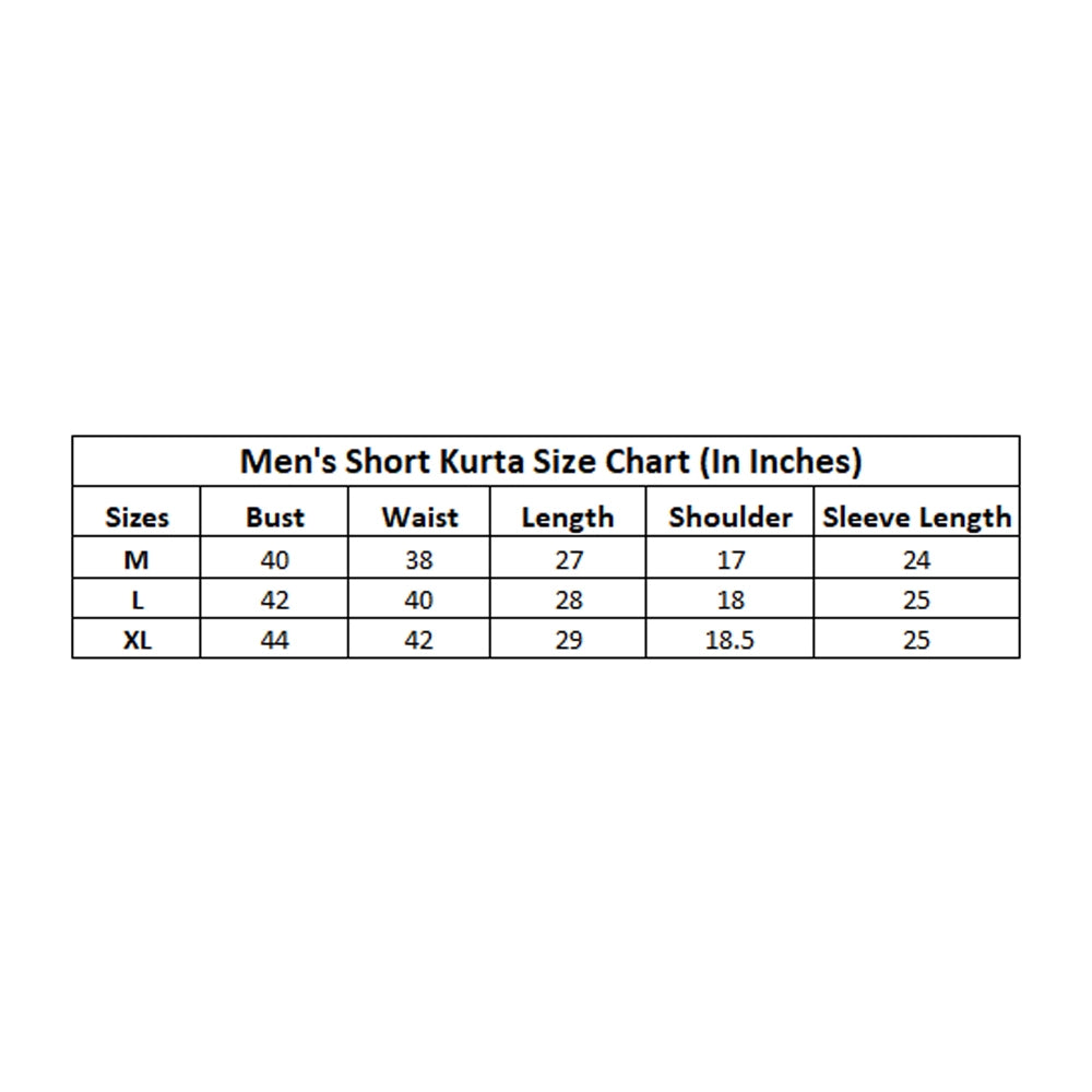 Mens cotton blended short kurta full sleeve printed multicolor