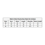 Mens cotton blended short kurta full sleeve printed multicolor