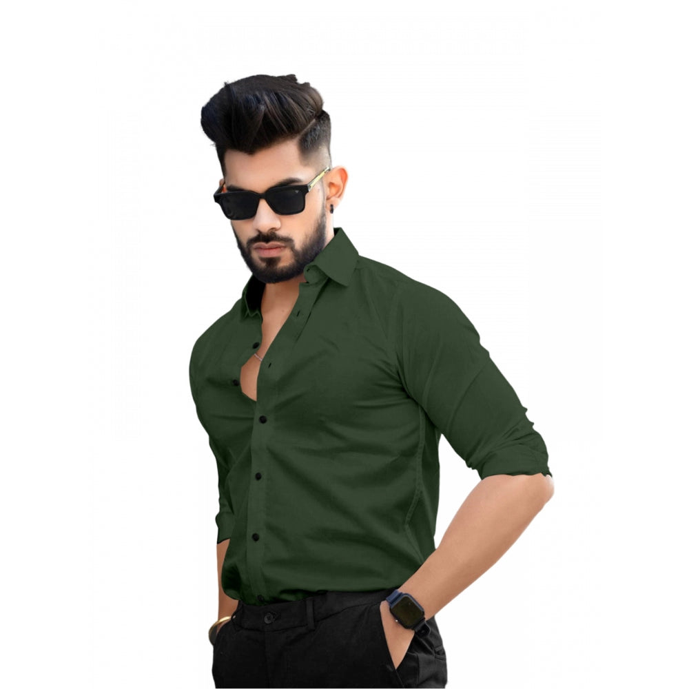 Men's Casual Full Sleeve Poly Viscose Collar Neck Shirt (Green) - GillKart