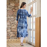 Blue cotton dyed 3/4 sleeve round neck kurti for women, vibrant and comfortable fashion piece