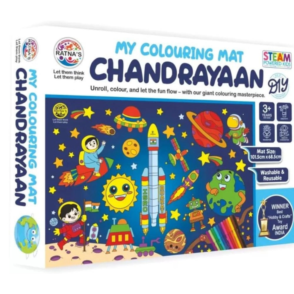 Assorted canvas Chandrayaan printed coloring mat, fosters creativity in educational toys for 3+ years
