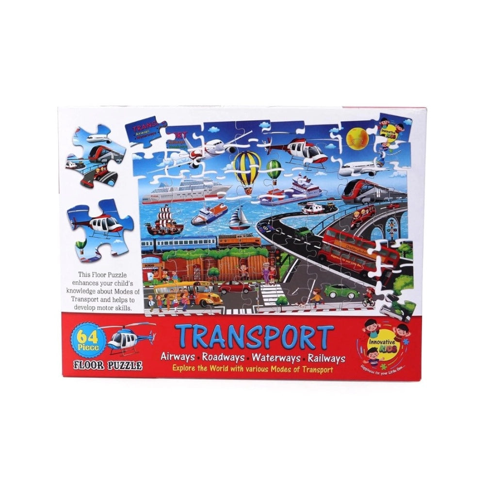 Assorted cardboard 64-piece transport puzzle for educational play, ideal for children aged 4+ years
