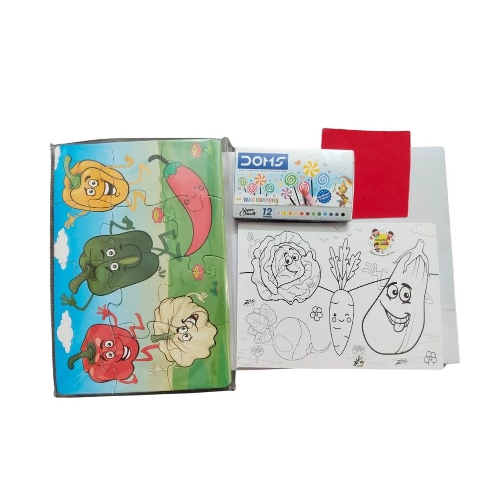 Assorted cardboard 2-in-1 vegetable puzzle & colors, enhancing fine motor skills & memory for kids aged 3+ years