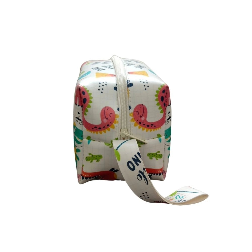 A canvas pouch in a dinosaur theme, suitable for stationery use