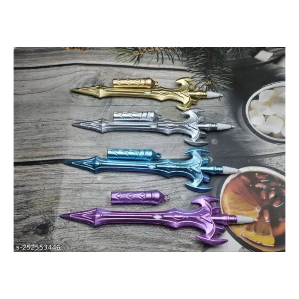 12 PCS Talwar Star Style Sword Novelty Plastic Ball Pens, Blue & Silver, Stationery
