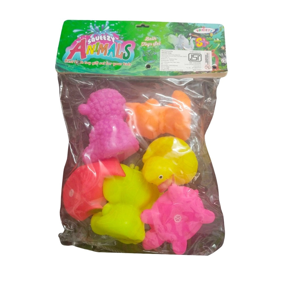 Assorted rubber Chu Chu animal toys for 6+ months, enhancing sight, touch, hearing, and imagination during bath time