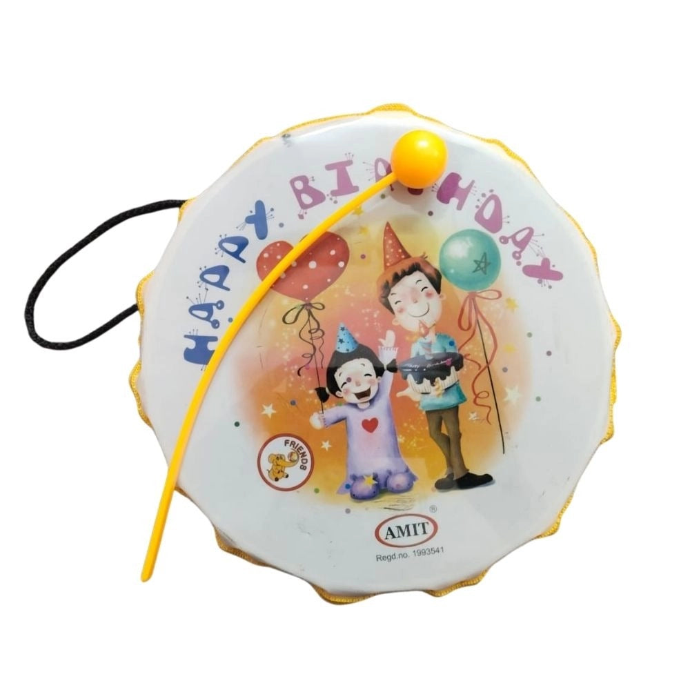 Assorted colored, plastic Happy BirthDay Theme Printed Musical Dhol for 6+ months play