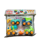 Assorted plastic construction truck toys for 1+ years, promoting hand-eye coordination and imagination development with friction powered functions