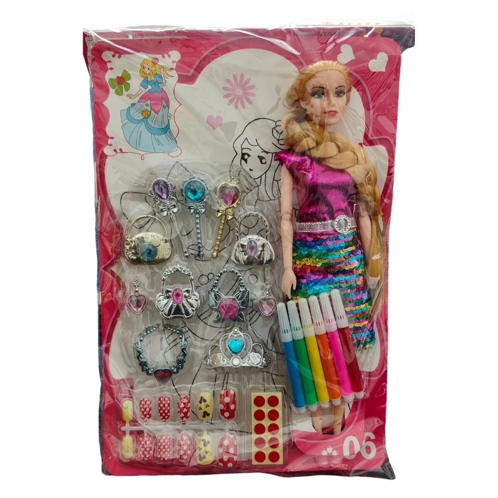 Assorted color rubber Barbie doll with jewelry set, great for kids 1+ years, posable limbs for various poses