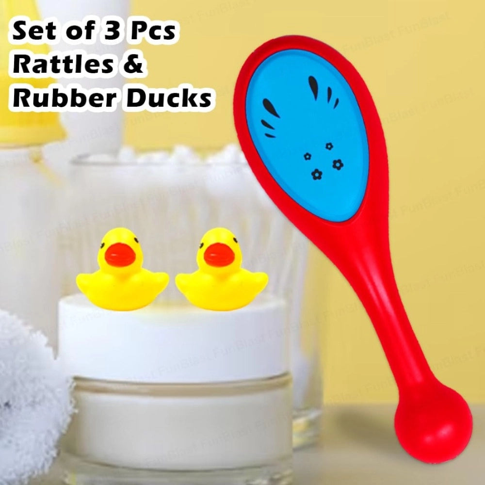 Assorted plastic Tim rattles, 2pc set for infants 3+ months. Stimulates visual, hearing & touch senses
