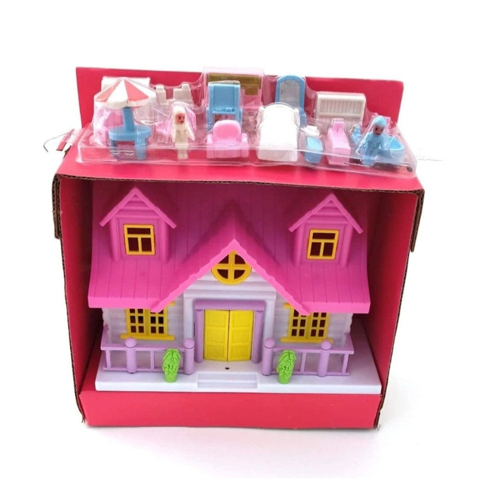 Assorted plastic mini dollhouse for kids aged 3+, fully furnished with tables, chairs, sofas, and more, perfect gift idea for a little girl's imaginative play