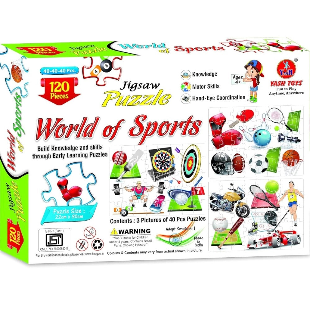 120 Pcs Jigsaw Puzzle - World of Sports, Cardboard, 4+ Years, Educational Toy