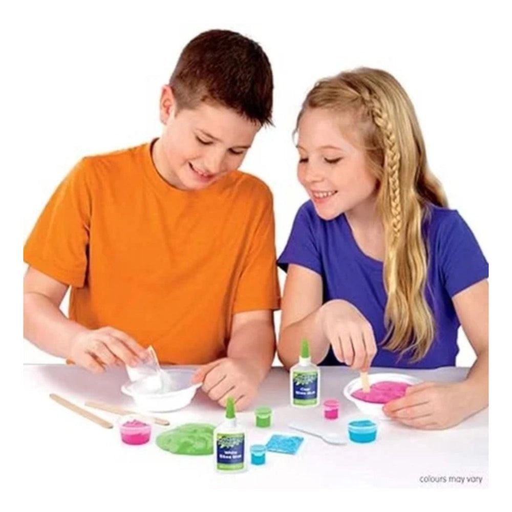 Assorted color cardboard Slime Art kit for creative play, includes glue, activator, and mixing tools for ages 8+". (96 characters)