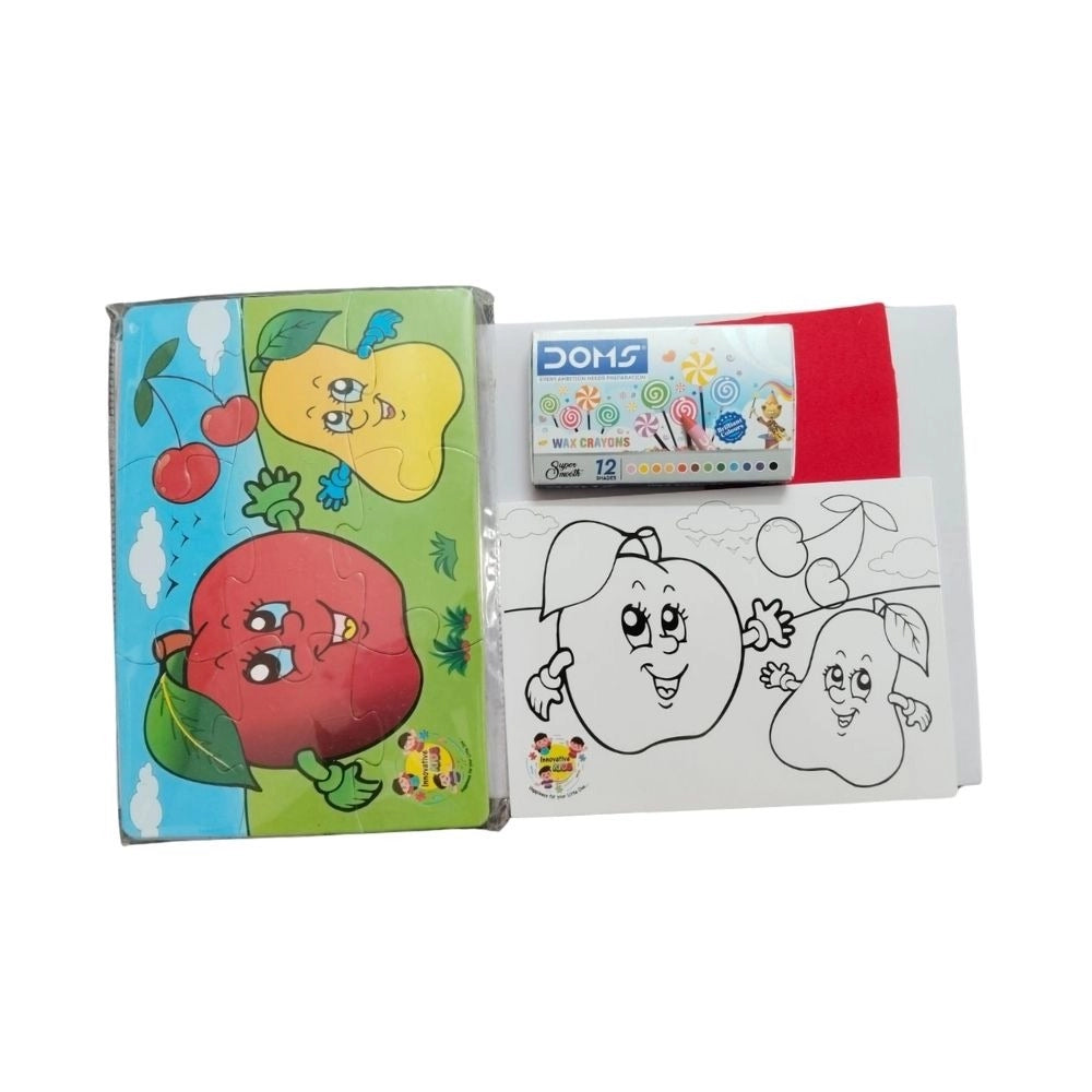 Assorted cardboard 2-in-1 Puzzle & ColorsFruit, enhances memory skills for children aged 3+ years
