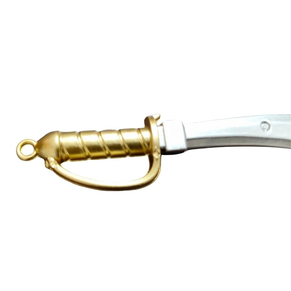 Gold plastic sword model with silver blade and guard.