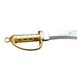 Gold plastic sword model with silver blade and guard.