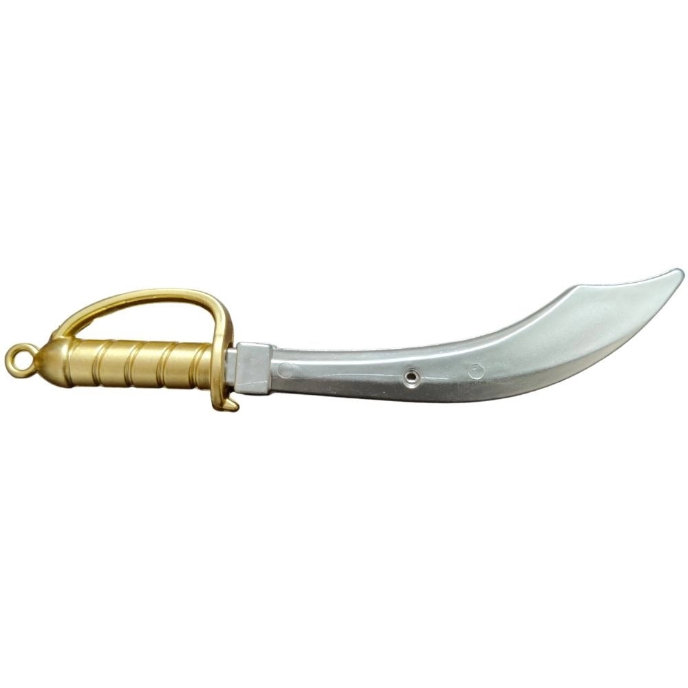 Silver plastic toy knife model with golden guard, stationery set.