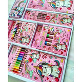 Assorted metal unicorn stationery kit with pencils, crayons, eraser, sharpener, scale, sketch colors, drawing book - perfect for kids' birthdays and returns