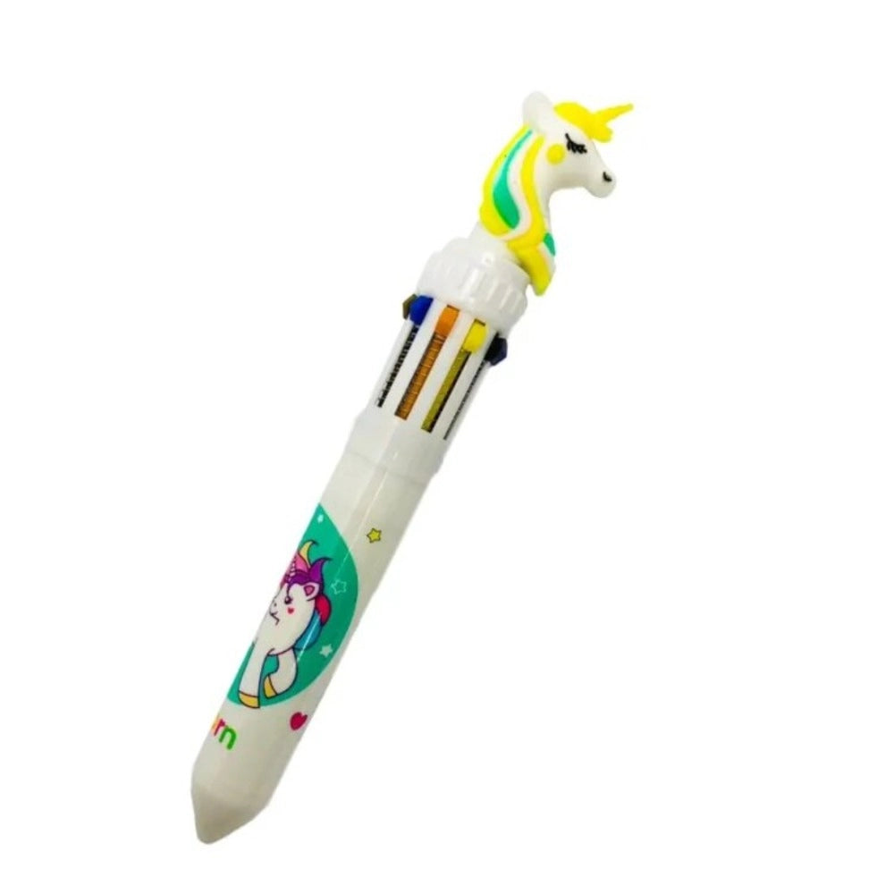Multicolor ink ballpoint pen with cartoon unicorn design, 10 pieces per pack