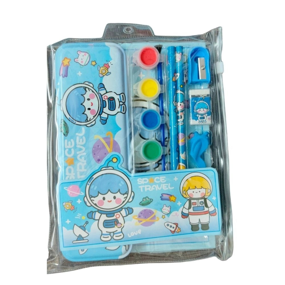 Assorted plastic space travel theme pencil box set for children's stationery, comprehensive gift for 3+ years