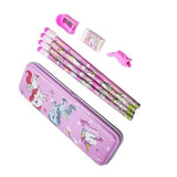 Assorted metal unicorn pencil set with 4 pencils, sharpener, eraser, and cap - perfect for kids' stationery, ideal gifting for ages 3+ years