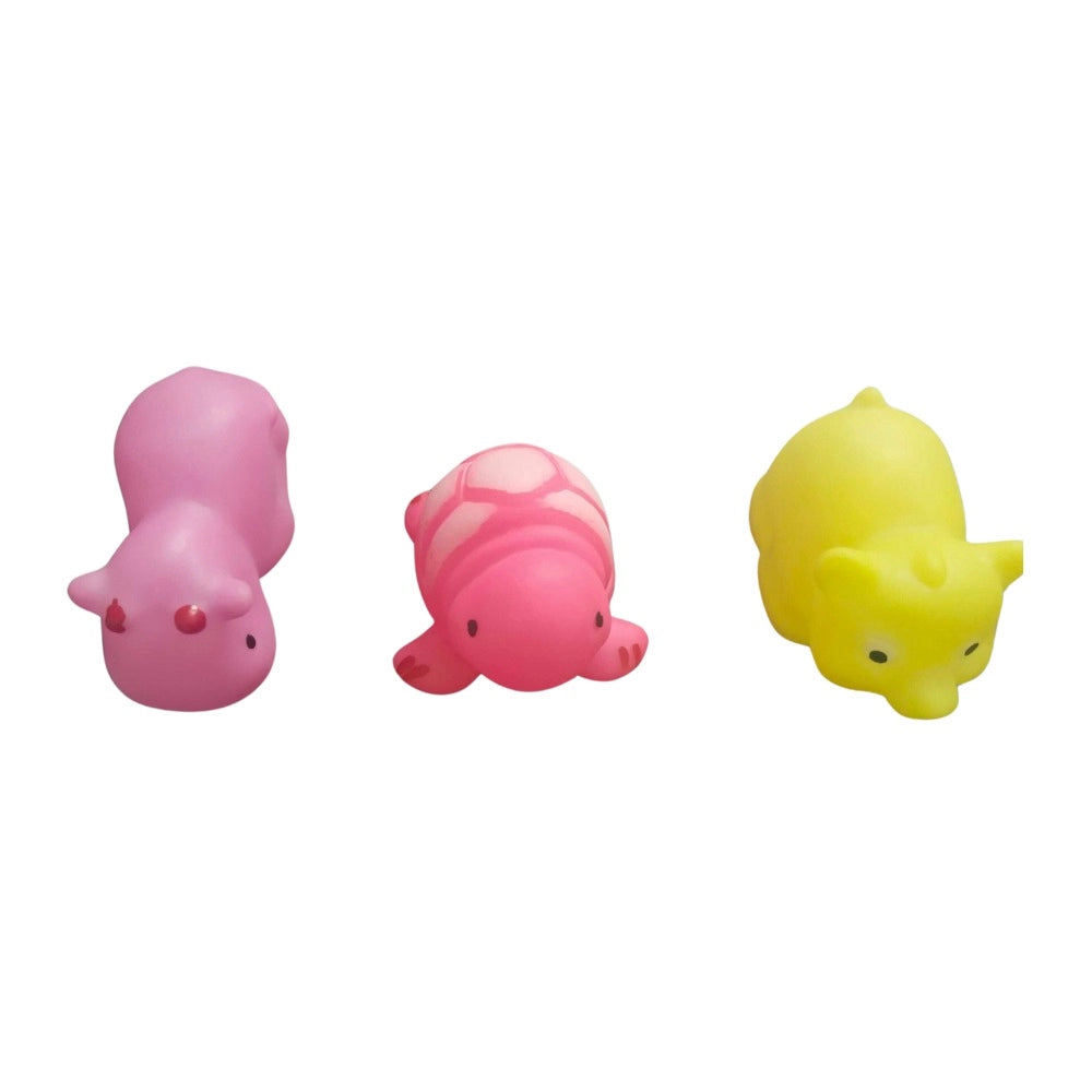 Assorted rubber Chu Chu animal toys (6+ months), ideal for sensory development during bath play