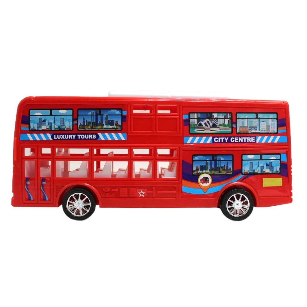 Assorted color plastic double-decker London Bus toy for children 5+ years, fosters hand-eye coordination and fun play