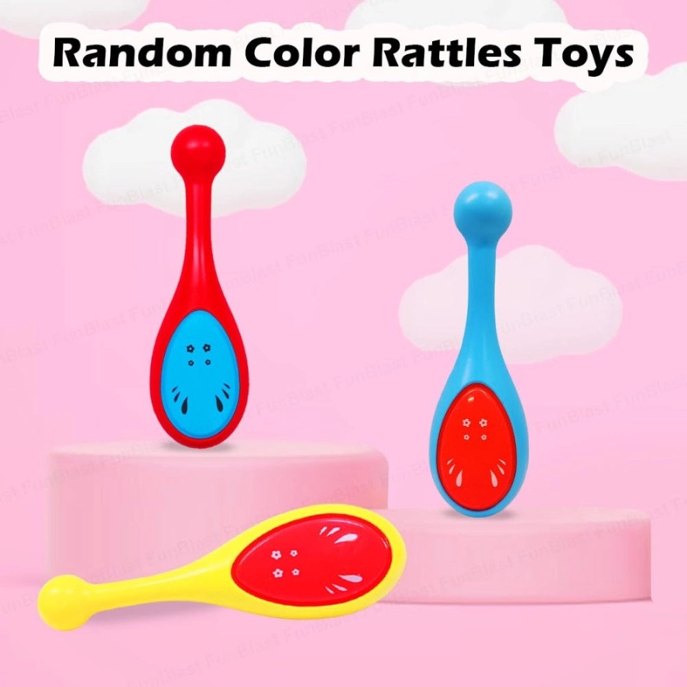 Assorted plastic Tim rattles, set of 2 for infants 3+ months, stimulating visual, hearing, touch senses
