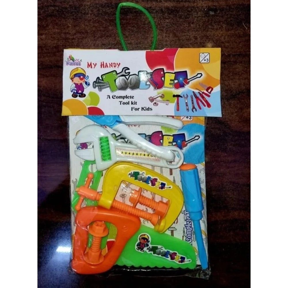 Assorted plastic toy tool kit for kids aged 3+, fostering pretend play and critical skills development