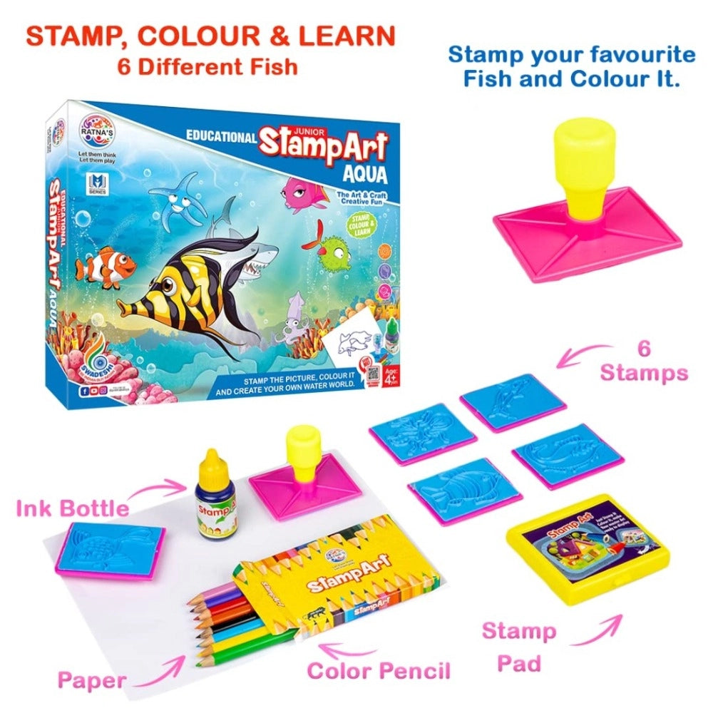 Assorted plastic educational toys - Stamp Art-Aqua for children aged 4+ creating colorful masterpieces