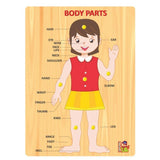 Wooden educational puzzle board for kids (3+ years), promotes learning about body parts with knobs in assorted colors