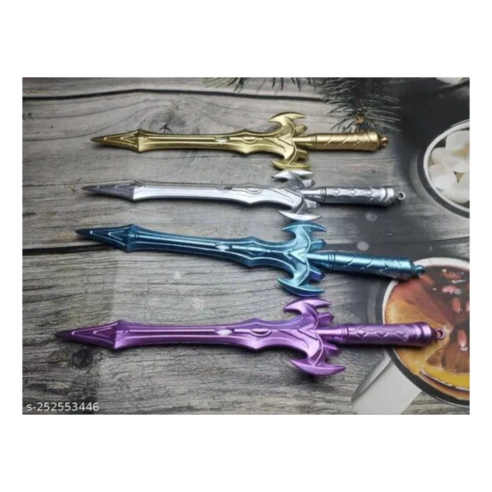 Metallic blue & silver sword pen, plastic novelty stationery set, 5+ years old. 255346